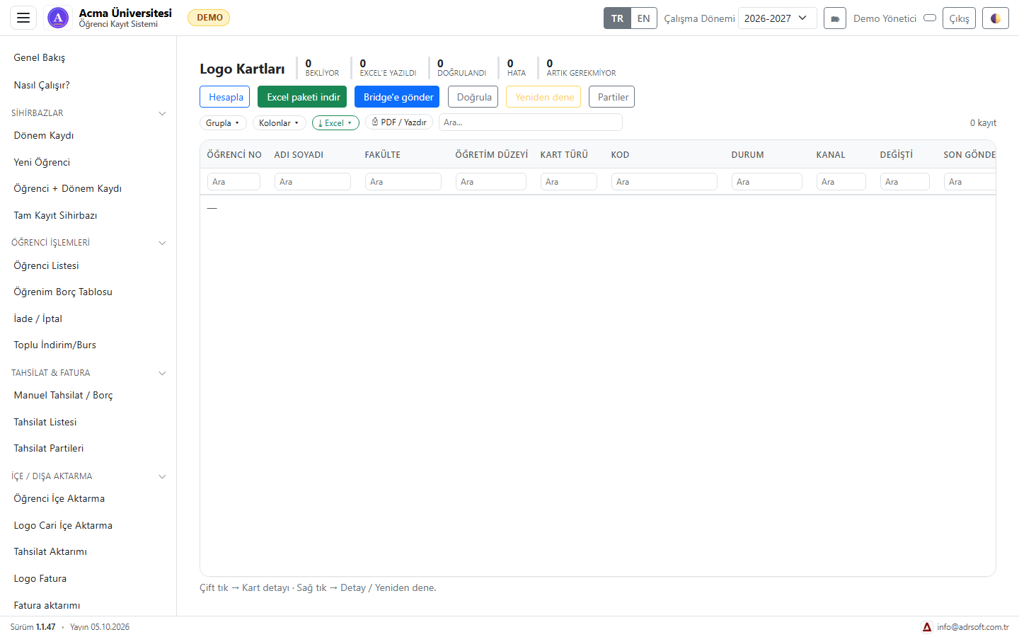 Logo kartları: Excel paketi ya da Bridge ile gönderim ve doğrulama