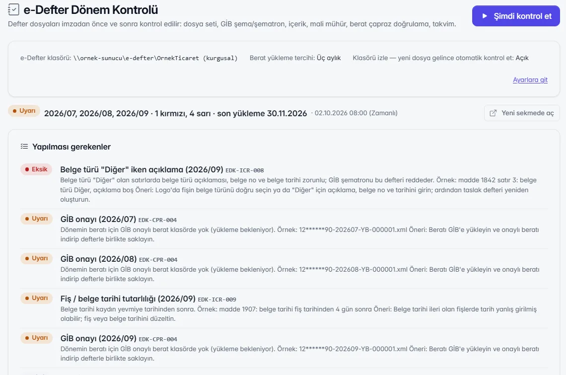 e-Defter Dönem Kontrolü